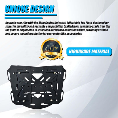 Universal Adjustable Top Base Plate for Luggage Rack | Fits All Bikes | Heavy-Duty Metal Construction-Black - Moto Genius