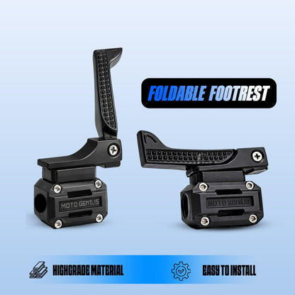 Universal Aluminium & Plastic Foldable Motorcycle Footrest for Crash Guard | Anti-Rust Engine Guard Foot Peg | Adjustable Highway Rider Foot Support for All Bikes - Moto Genius
