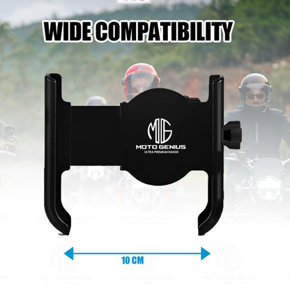 Universal Aluminum Bicycle Motorcycle Phone Holder, 360-Degree Rotatable Handlebar Mount for Mobile Phones | Shockproof, Adjustable for Optimal Viewing Angles-Black - Moto Genius