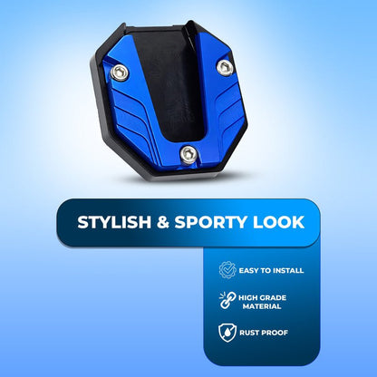 Universal Aluminum Scooty & Scooter Kickstand Extender | Side Stand Extension Pad Support Plate | Anti-Skid Enlarged Base Foot for Scooty Stability-Blue - Moto Genius