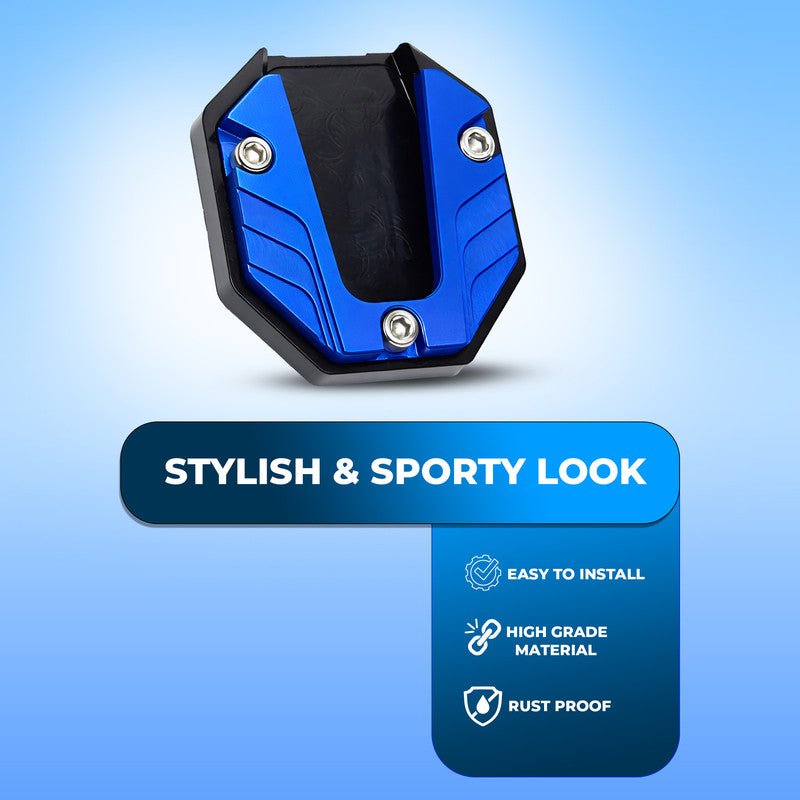 Universal Aluminum Scooty & Scooter Kickstand Extender | Side Stand Extension Pad Support Plate | Anti-Skid Enlarged Base Foot for Scooty Stability-Blue - Moto Genius