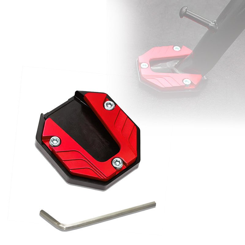 Universal Aluminum Scooty & Scooter Kickstand Extender | Side Stand Extension Pad Support Plate | Anti-Skid Enlarged Base Foot for Scooty Stability-Red - Moto Genius