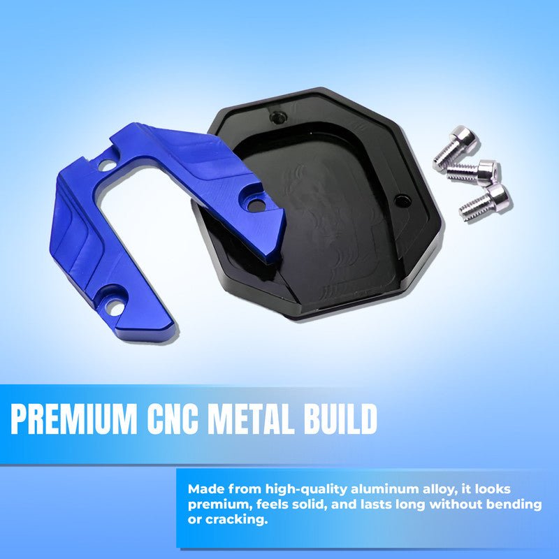 Universal Aluminum Scooty & Scooter Kickstand Extender | Side Stand Extension Pad Support Plate | Anti-Skid Enlarged Base Foot for Scooty Stability-Blue - Moto Genius