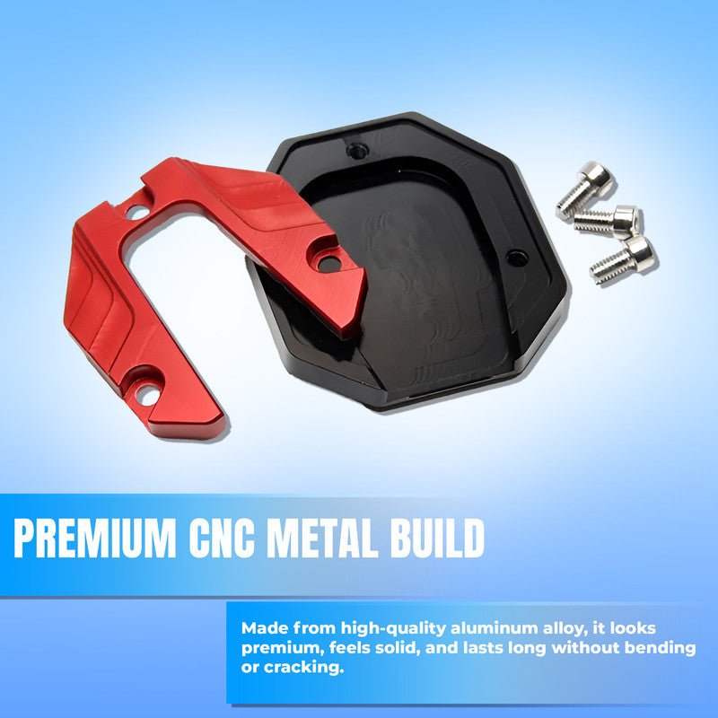 Universal Aluminum Scooty & Scooter Kickstand Extender | Side Stand Extension Pad Support Plate | Anti-Skid Enlarged Base Foot for Scooty Stability-Red - Moto Genius