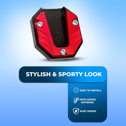 Universal Aluminum Scooty & Scooter Kickstand Extender | Side Stand Extension Pad Support Plate | Anti-Skid Enlarged Base Foot for Scooty Stability-Red - Moto Genius