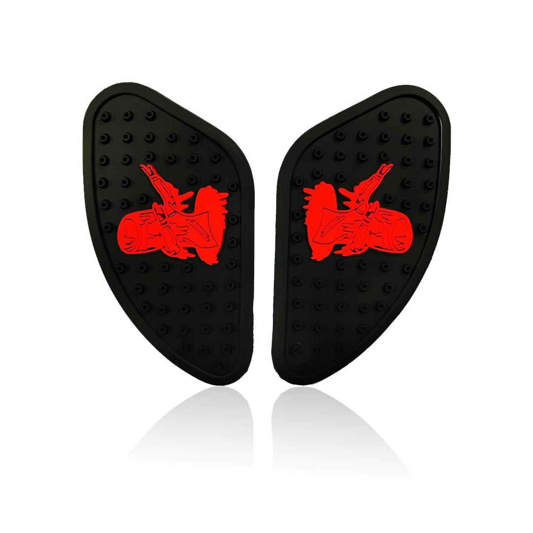 Universal Anti Slip Silicone Tank Pad | Waterproof Motorcycle Sticker for Enhanced Grip and Protection on All Bikes (Ghost Logo)-Red - Moto Genius