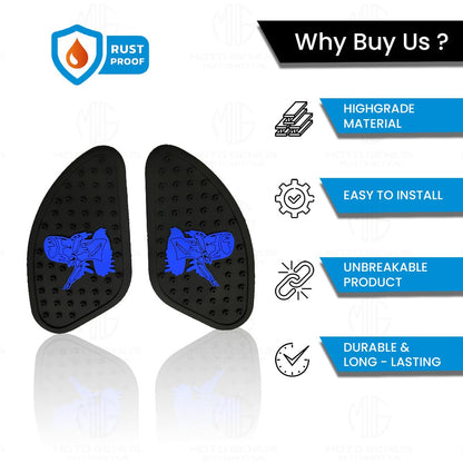 Universal Anti Slip Silicone Tank Pad | Waterproof Motorcycle Sticker for Enhanced Grip and Protection on All Bikes (Ghost Logo)-Blue - Moto Genius