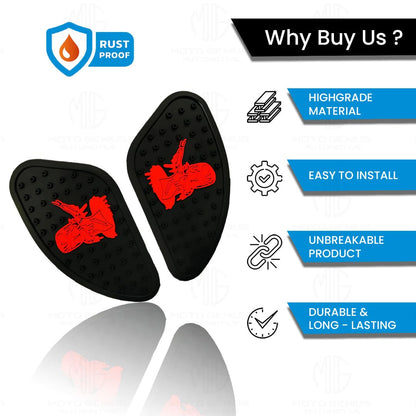 Universal Anti Slip Silicone Tank Pad | Waterproof Motorcycle Sticker for Enhanced Grip and Protection on All Bikes (Ghost Logo)-Red - Moto Genius