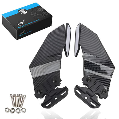 Universal Carbon Fiber H2 Style Aero Wing Rearview Mirrors for Faired Bikes | Adjustable Stealth Design-Black - Moto Genius