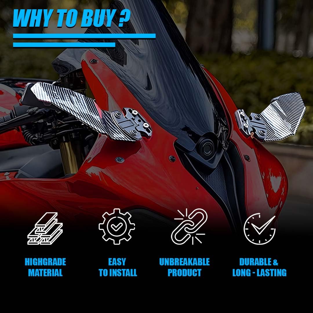 Universal Carbon Fiber H2 Style Aero Wing Rearview Mirrors for Faired Bikes | Adjustable Stealth Design-Black - Moto Genius