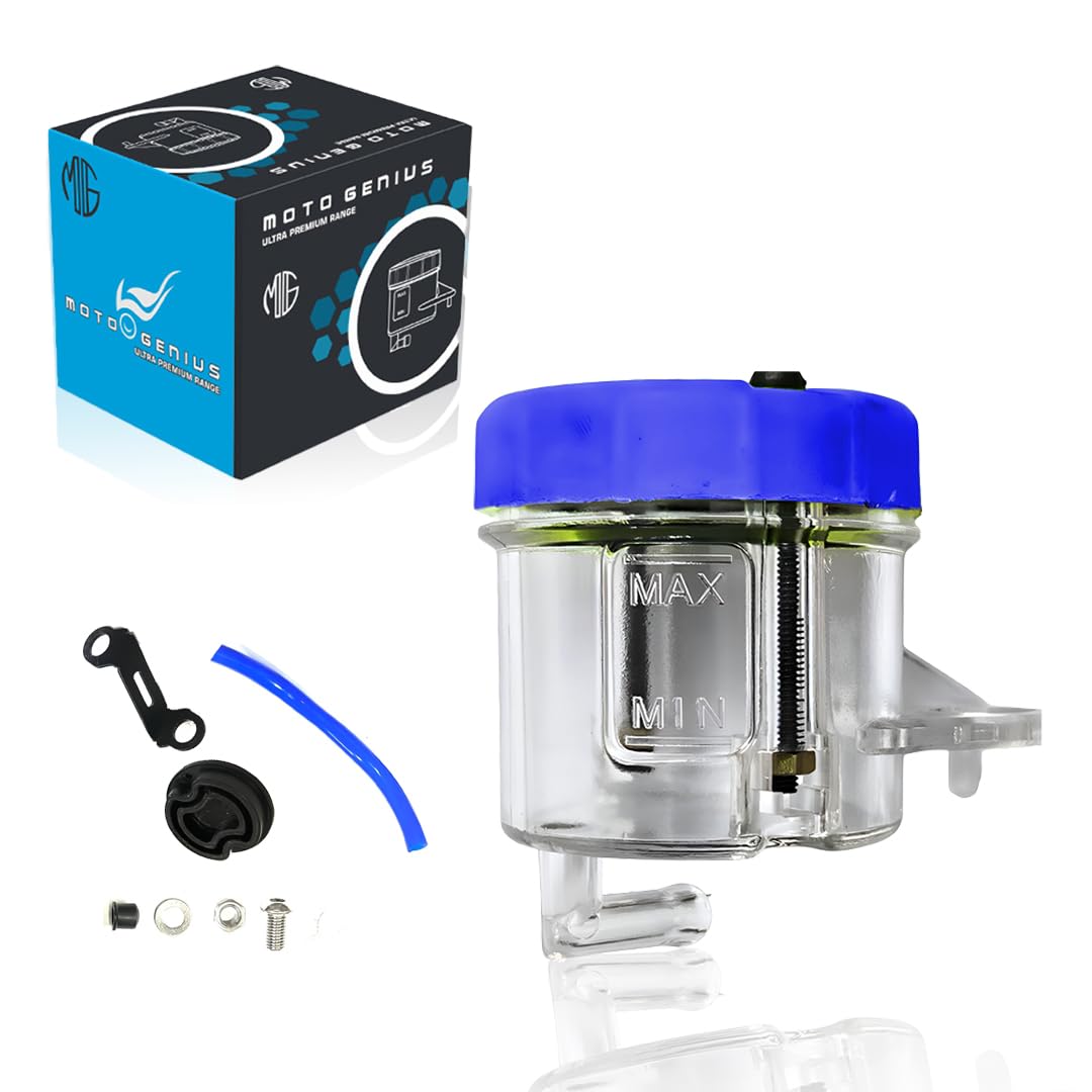 Universal Motorcycle Front Brake Clutch Fluid Reservoir Tank Â– Durable Plastic Master Cylinder Oil Cup for Hydraulic Brake and Clutch Systems (Blue Transparent)-Blue - Moto Genius