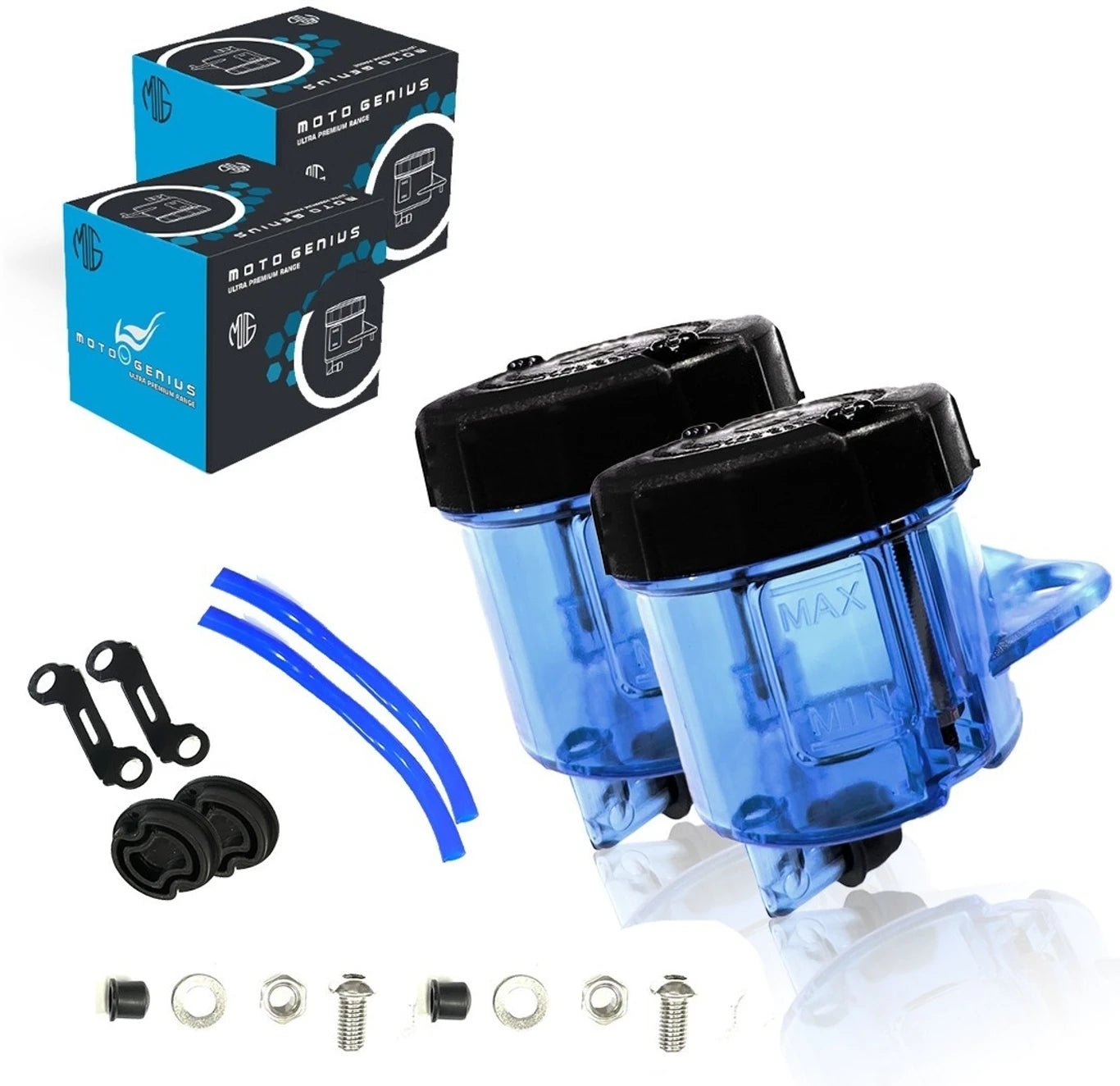 Universal Motorcycle Front Brake Master Cylinder Oil Reservoir Tank Cup | Durable Replacement for Hydraulic Brake and Clutch Systems (Pack of 2)-Blue - Moto Genius