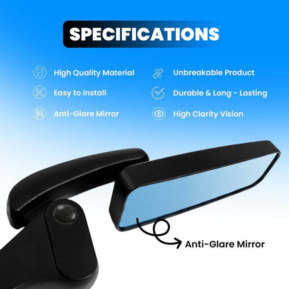 Universal Motorcycle Rearview Mirrors, Blue Anti-Glare Glass, 360° Rotatable Adjustable Side Mirrors, Iron Bike Accessories - Moto Genius