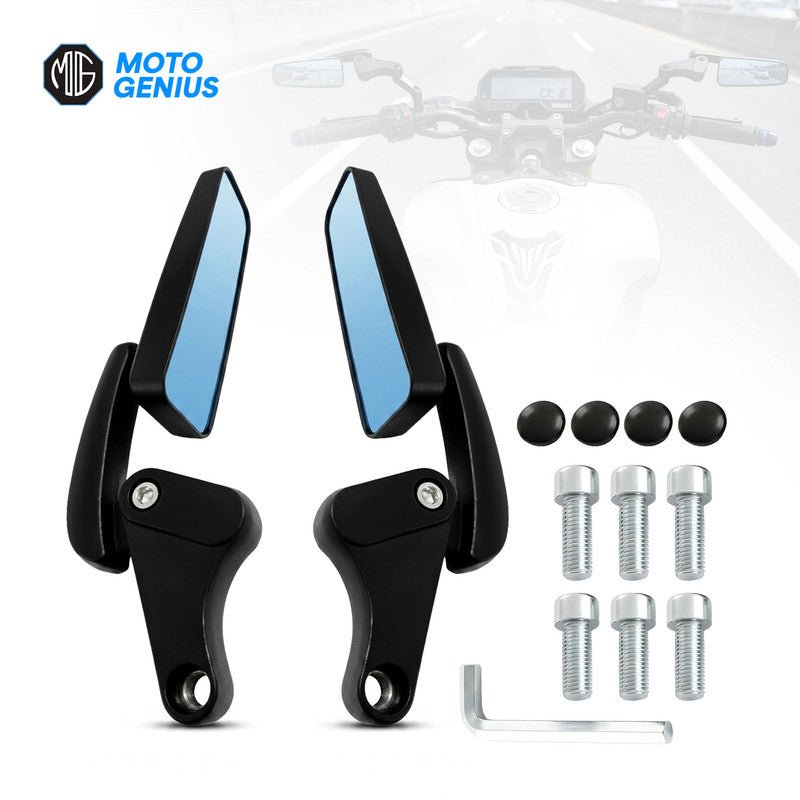 Universal Motorcycle Rearview Mirrors, Blue Anti-Glare Glass, 360° Rotatable Adjustable Side Mirrors, Iron Bike Accessories - Moto Genius