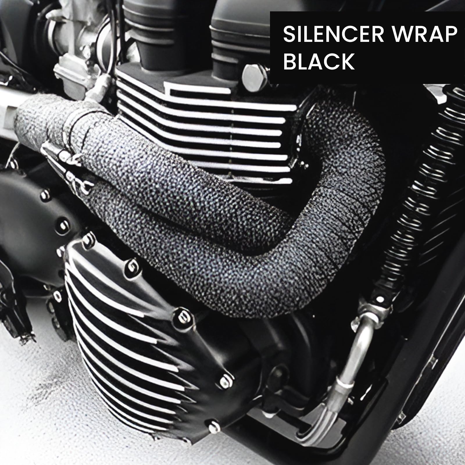 Universal Silicate Fiber Silencer Wrap Bike Exhaust Heat Shield for RE Bullet - High-Temperature Resistance (10 Mtr)-Black - Moto Genius