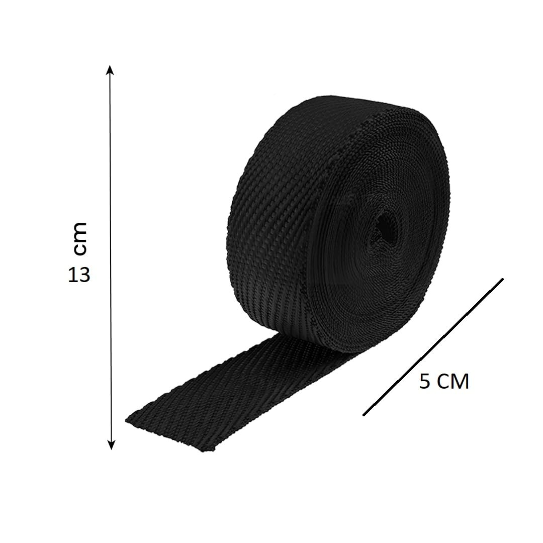 Universal Silicate Fiber Silencer Wrap Bike Exhaust Heat Shield for RE Bullet - High-Temperature Resistance (10 Mtr)-Black - Moto Genius