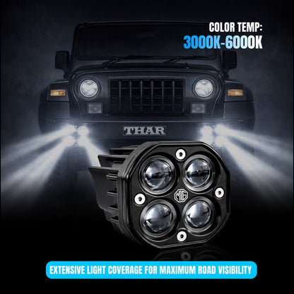 VK 40 4 LED 80W Fog Light ( WITHOUT HARNESS ) | Dual Color Yellow & White High Power Fog Lights for Car, Bike, Truck & Van | Universal Off-Road Auxiliary Light Kit (Pack of 2) (MGF2) - Moto Genius