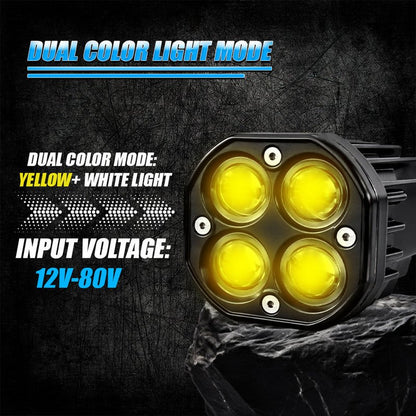 VK 40 4 LED 80W Fog Light ( WITHOUT HARNESS ) | Dual Color Yellow & White High Power Fog Lights for Car, Bike, Truck & Van | Universal Off-Road Auxiliary Light Kit (Pack of 2) (MGF2) - Moto Genius