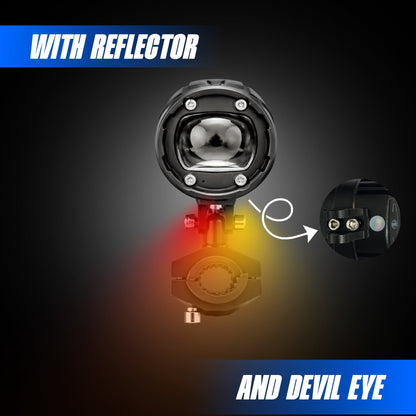 VK G10 80W LED Motorcycle Fog Light with Wiring Harness & Switch, Dual Beam High Low White Yellow Auxiliary Spotlight, 12V–36V Waterproof IP67 for Bike, Scooter, Electric Vehicle (Pack of 2) (MGF3) - Moto Genius