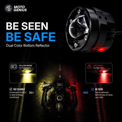VK G10 80W LED Motorcycle Fog Light with Wiring Harness & Switch, Dual Beam High Low White Yellow Auxiliary Spotlight, 12V–36V Waterproof IP67 for Bike, Scooter, Electric Vehicle (Pack of 2) (MGF3) - Moto Genius