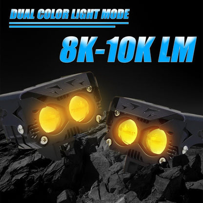 VK130 ( WITHOUT HARNESS ) Motorcycle Fog Light Dual Spot 60W | 2 LED Yellow/White Light | Aluminium Alloy Body | IP67 Waterproof | Easy Mount for Bikes & Scooters (Pack of 2) (MGF2) - Moto Genius