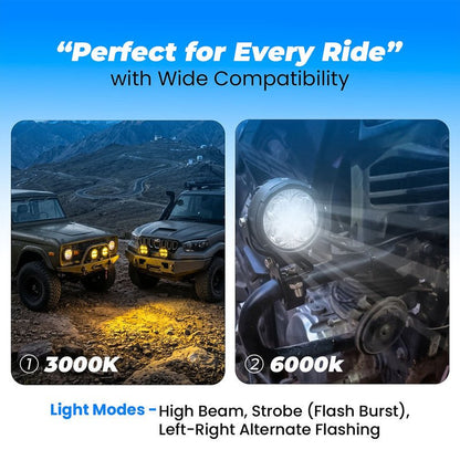 VK460 40W x 2 Motorcycle Fog Light Auxiliary LED Light Set | High Brightness CNC Switch & Wiring Harness | Universal Fit Waterproof Bike Driving Lights (Pack of 2) - Moto Genius