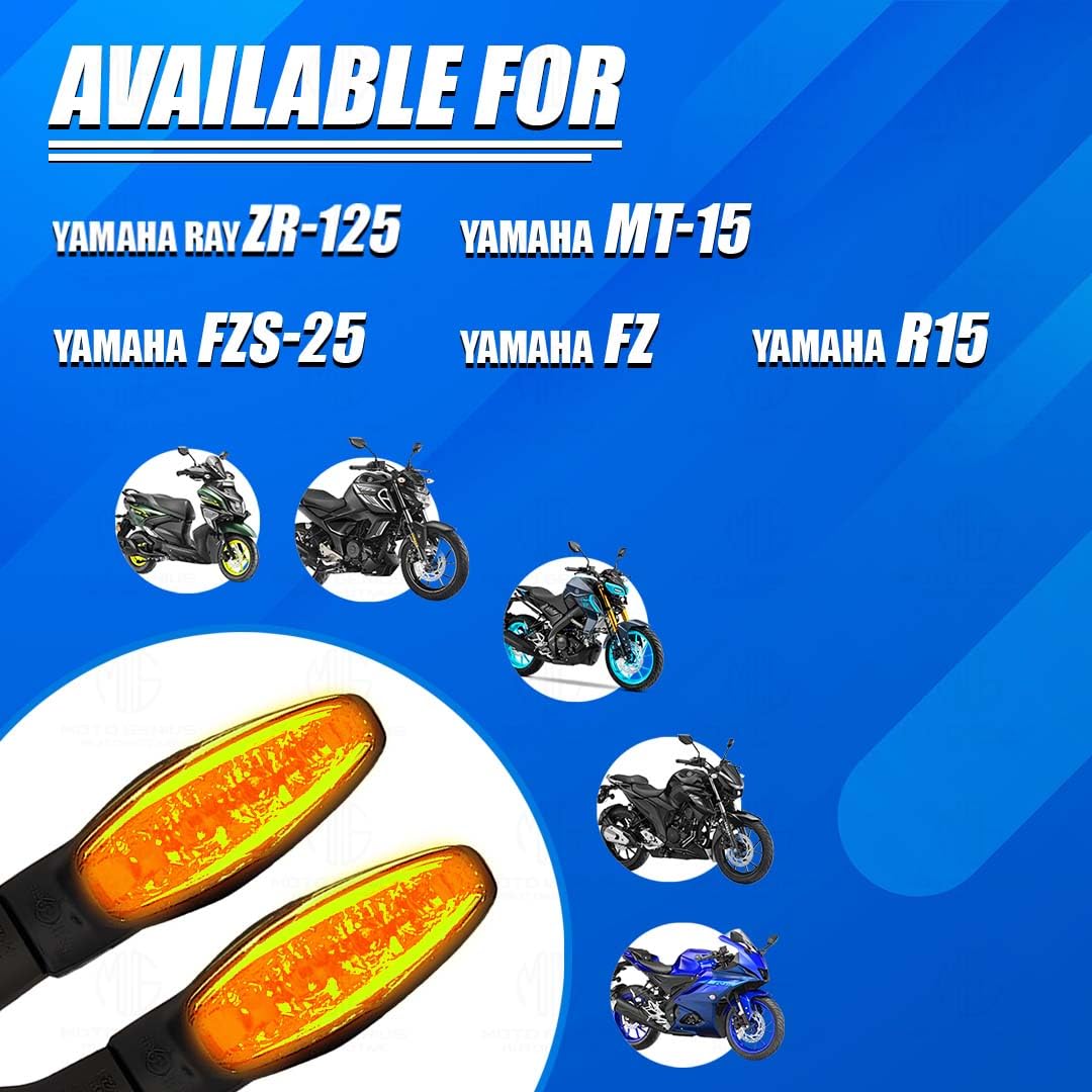 Waterproof Flexible Silicone Rubber LED Indicator Light for FZ, R15, MT15 (BS4 + BS6), Ray Z | Unbreakable, Premium, and Durable Motorcycle Turn Signal Lights-2 Pair - Moto Genius