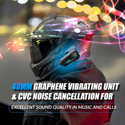 Y10 Motorcycle Helmet Bluetooth Headset | Wireless 5.3 Waterproof IPX6, Noise Cancelling Helmet Headphones with Mic for Single Rider, Hands-Free Music & Calls - Moto Genius